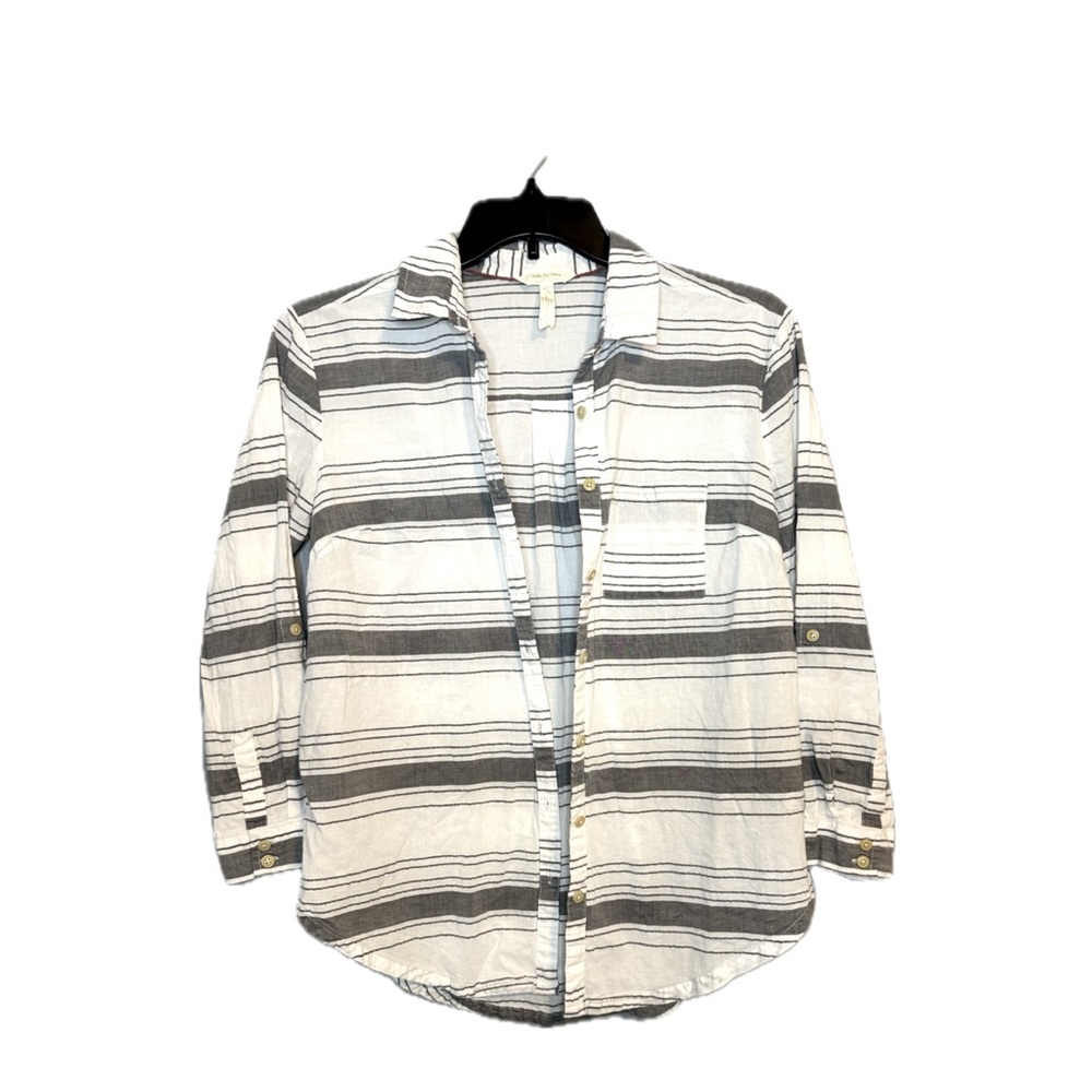 Matilda Jane / Joanna Gaines Small Gray White Striped Button Long Sleeve Shirt